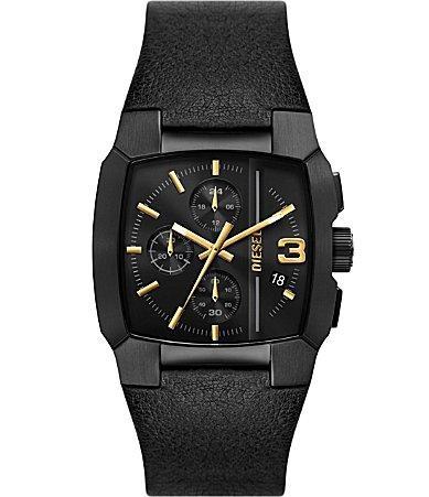 Diesel Mens Cliffhanger Chronograph Black Leather Watch 40mm Product Image