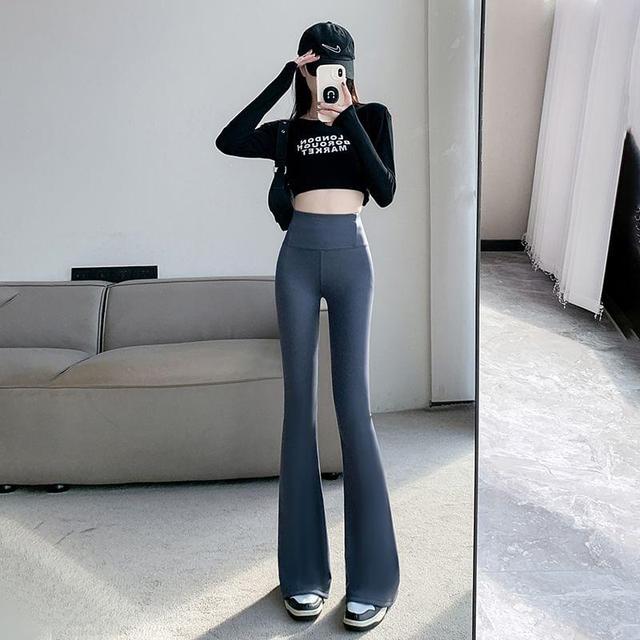 High Waist Plan Flared Yoga Pants Product Image