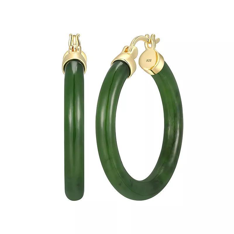 Dynasty Jade 18k Gold over Sterling Silver Nephrite Jade Smooth Hoop Earrings, Womens, Gold Tone Product Image