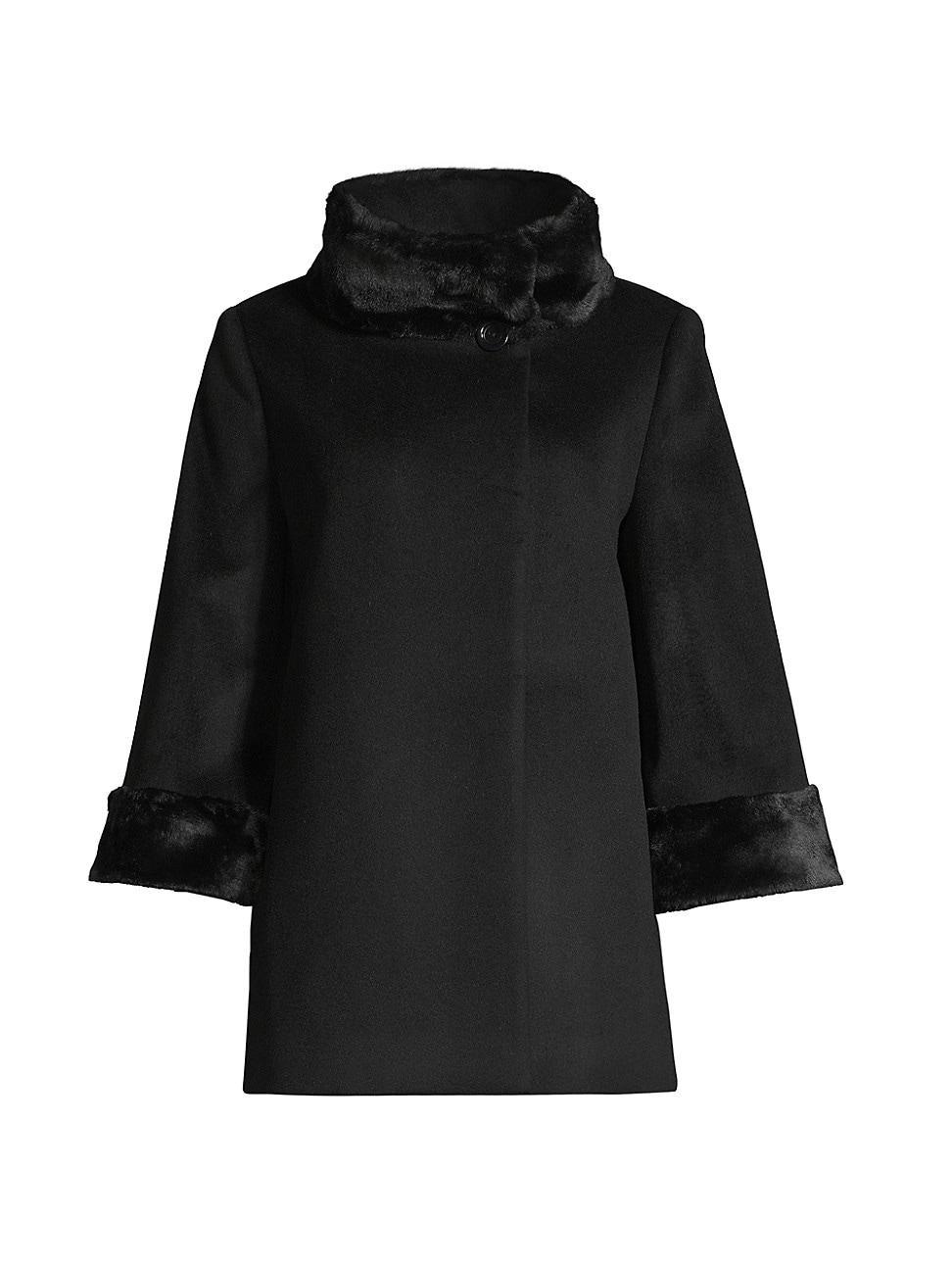 Womens Faux Fur-Trim Short Wool Coat product image