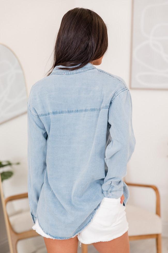 Tell Me Anything Chambray Light Wash Button Front Blouse FINAL SALE Product Image