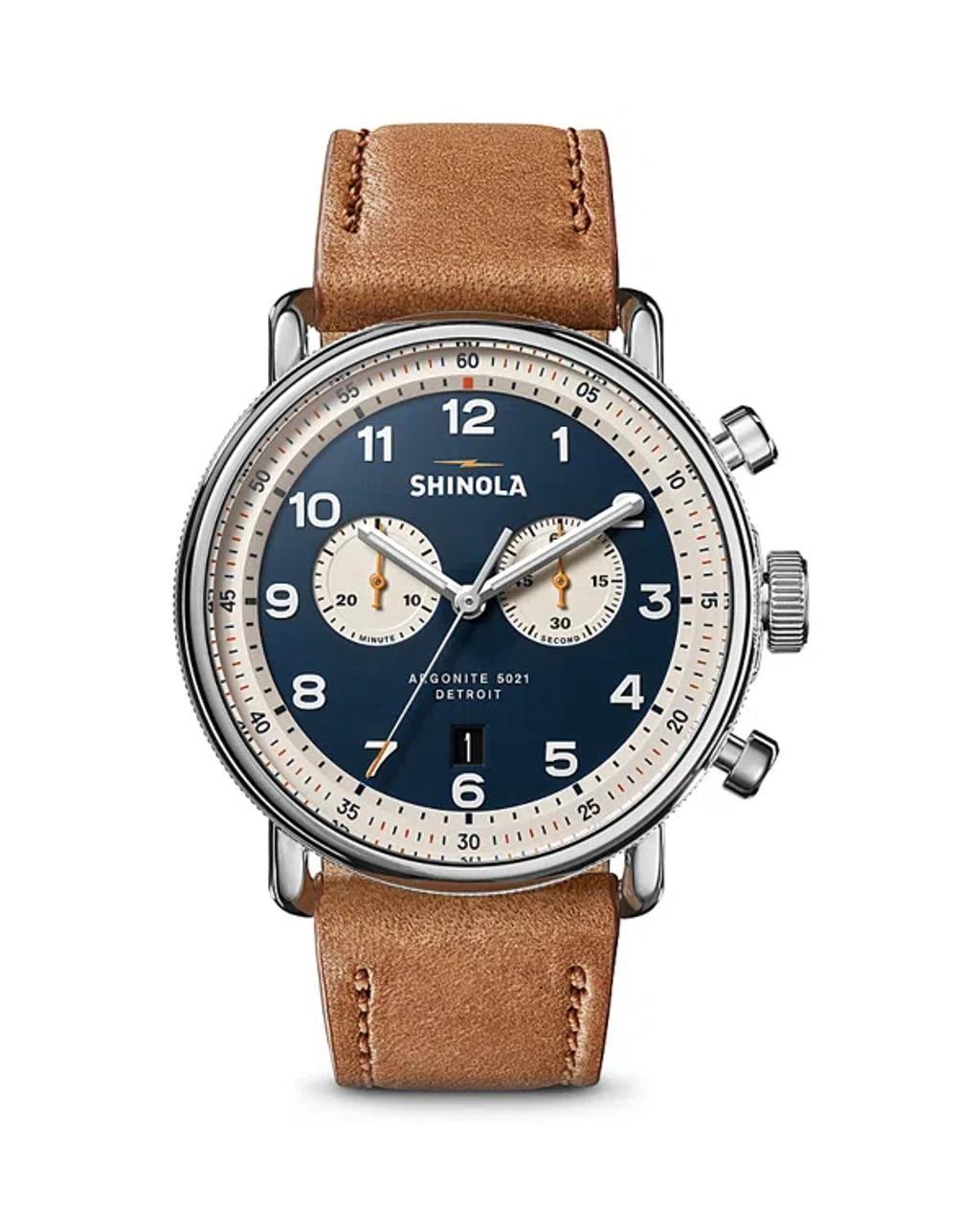 SHINOLA Canfield Model C56 2 Eye Chrono 43mm In Blue/brown Product Image