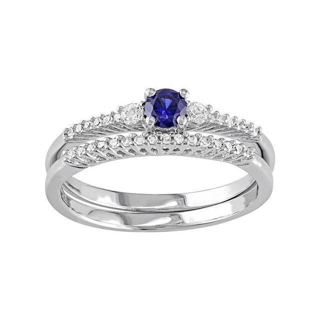 Stella Grace Sterling Silver 1/10 Carat T.W. Diamond & Lab-Created Blue & White Sapphire Engagement Ring Set, Womens Product Image