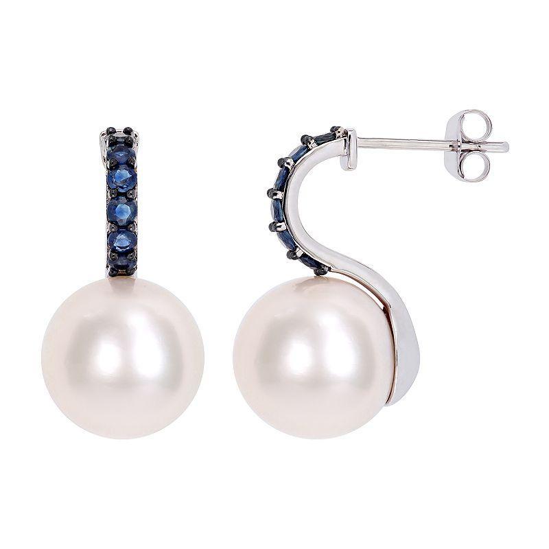 Stella Grace 10k White Gold Sapphire & Freshwater Cultured Pearl Earrings, Womens, 10k Whgold Product Image