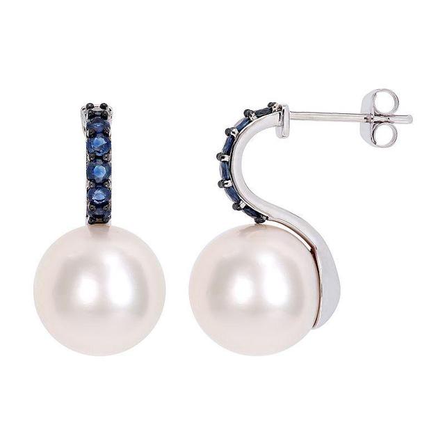 Stella Grace 10k White Gold Sapphire & Freshwater Cultured Pearl Earrings, Womens Product Image