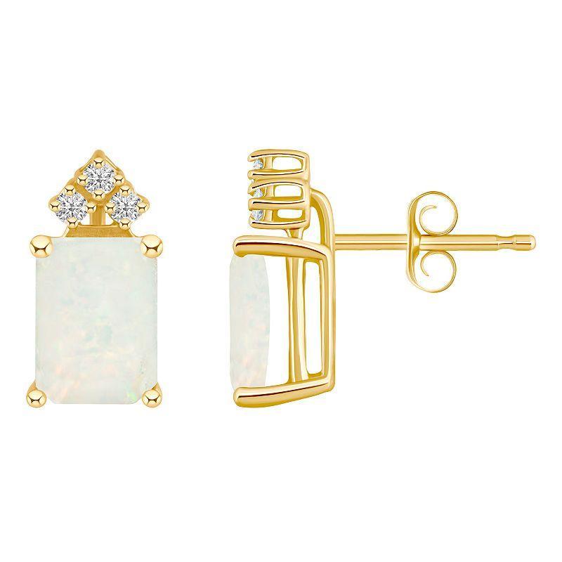 Belk & Co 14K Gold 8X6 Emerald Cut Opal 1/8 Cttw Diamond Earrings Product Image