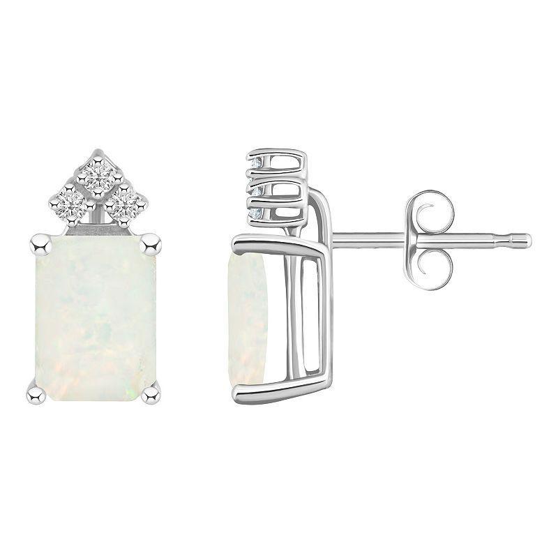 Belk & Co 14K Gold 8X6 Emerald Cut Opal 1/8 Cttw Diamond Earrings Product Image