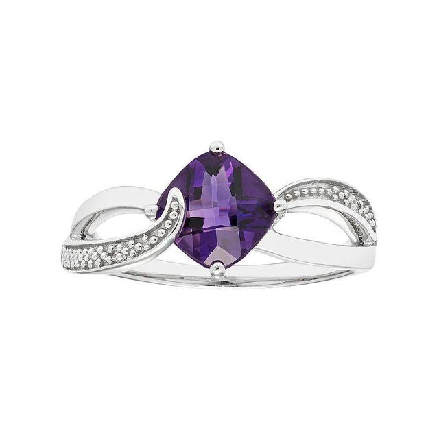 Sterling Silver Amethyst & Diamond Accent Cushion Bypass Ring, Womens Purple Product Image