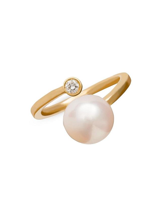 Womens Spark 18K Yellow Gold, Pearl & Diamond Ring Product Image