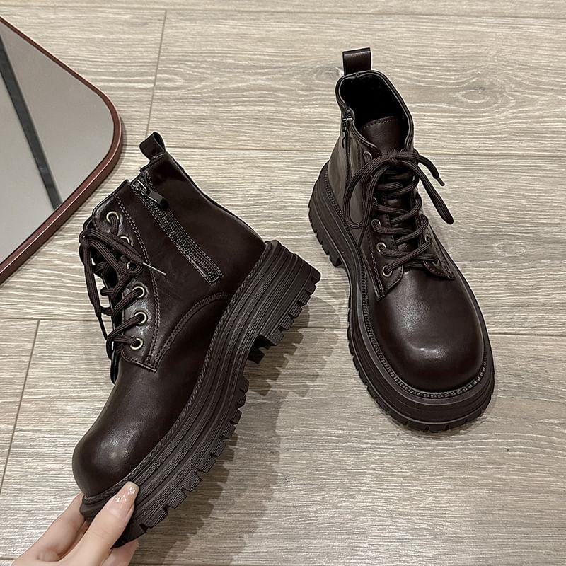 Faux Leather Platform Short Boots Product Image