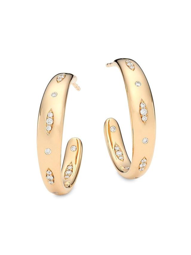 Womens Gypsy 18K Yellow Gold & Pav Diamond Large Hoop Earrings Product Image