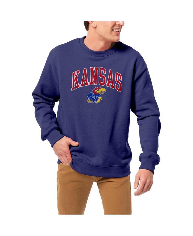 Mens League Collegiate Wear Royal Kansas Jayhawks 1965 Arch Essential Fleece Pullover Sweatshirt Product Image