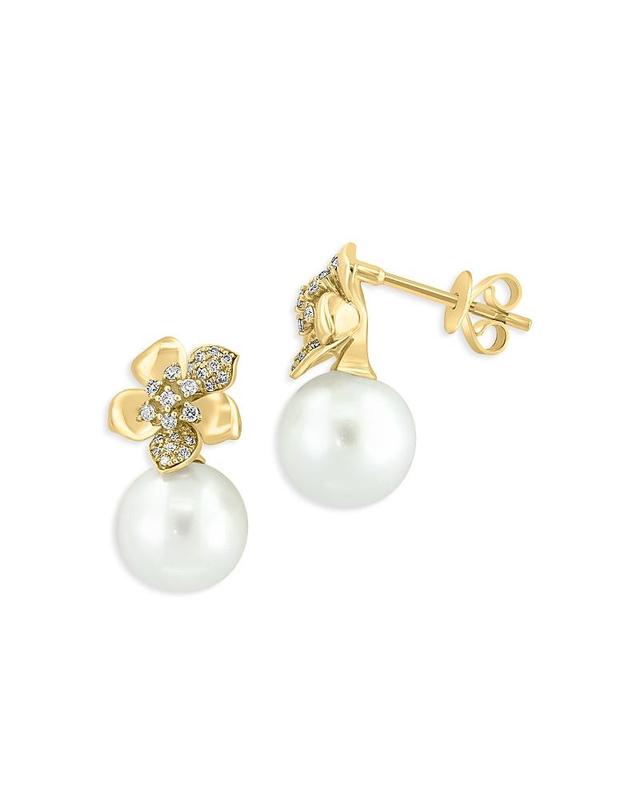 Effy Womens 14K Yellow Gold, 9MM Freshwater Pearl & Diamond Drop Earrings Product Image