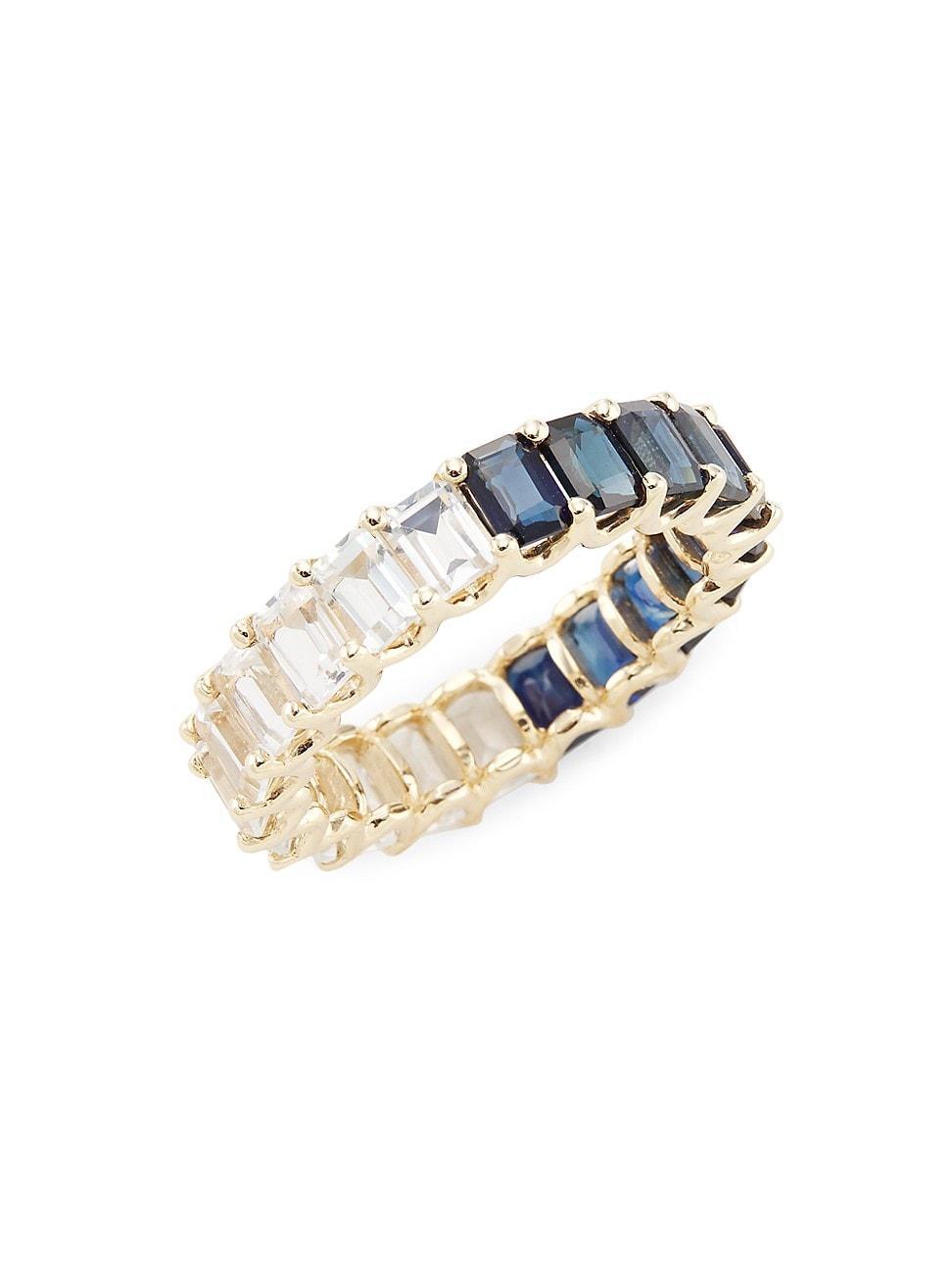 Womens 14K Yellow Gold, White Topaz & Blue Sapphire Eternity Ring Product Image