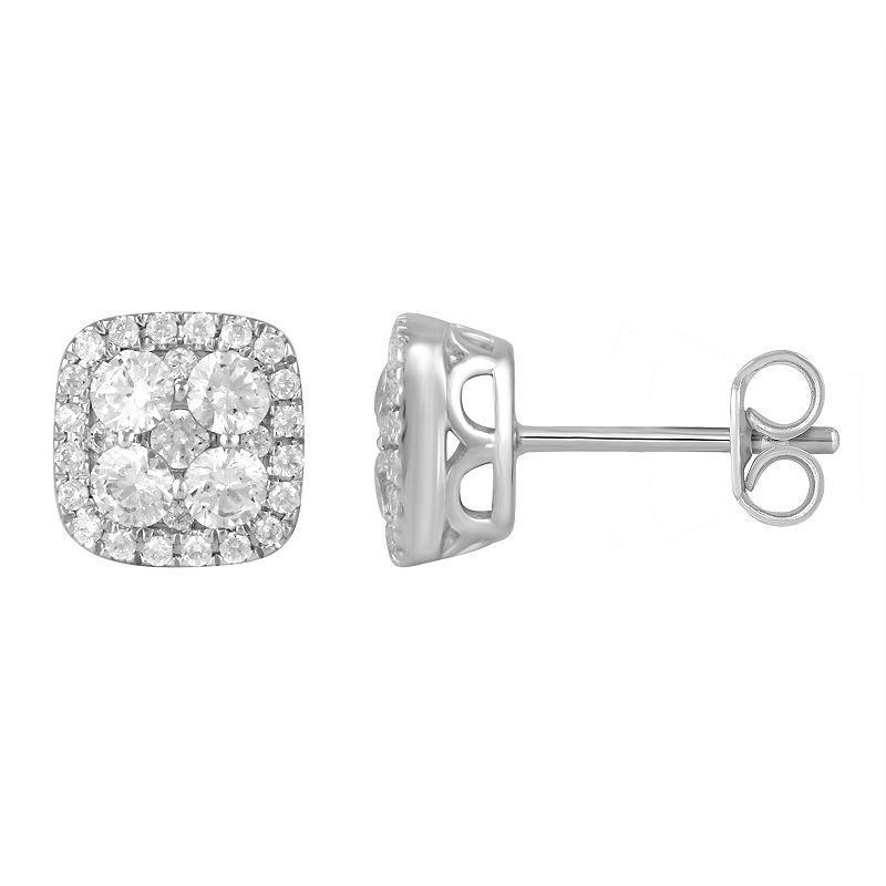 Royal Aura Sterling Silver 1 Carat T.W. Diamond Cluster Square Stud Earrings, Womens Product Image