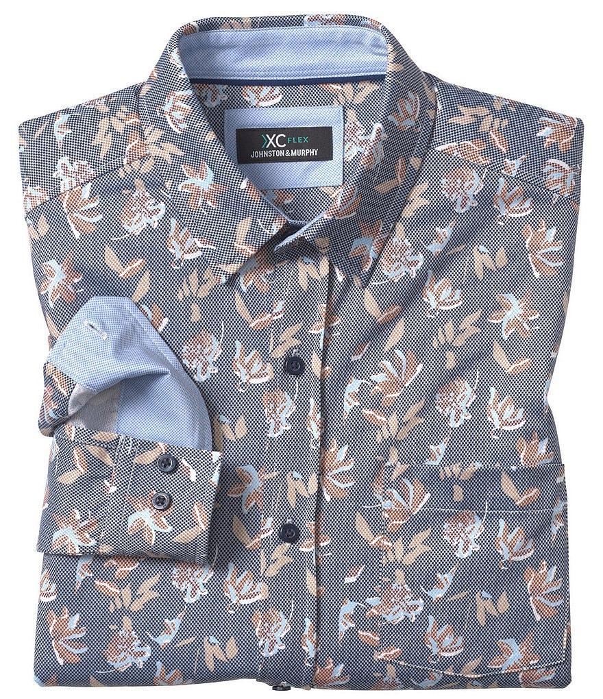 Johnston & Murphy XCFlex Birdseye Floral Print Long Sleeve Woven Shirt Product Image