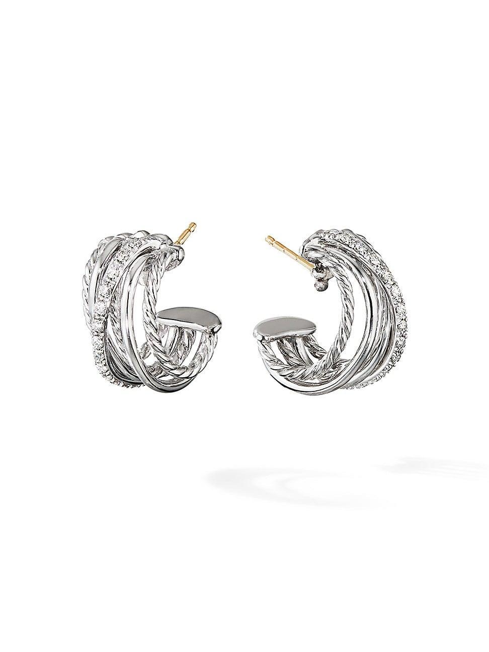 Womens Crossover Pav Diamond Huggie Hoop Earrings Product Image