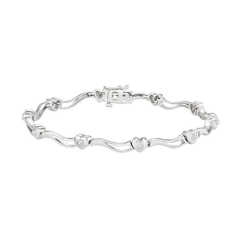 Sterling Silver 1/10 Carat T.W. Diamond Heart Bracelet, Womens White Product Image