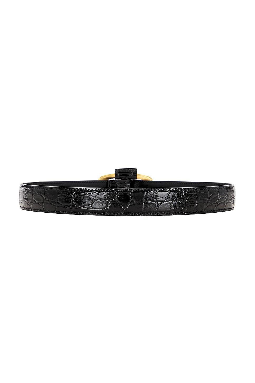 Saint Laurent Croc Embossed Oval Buckle Belt in Black Product Image