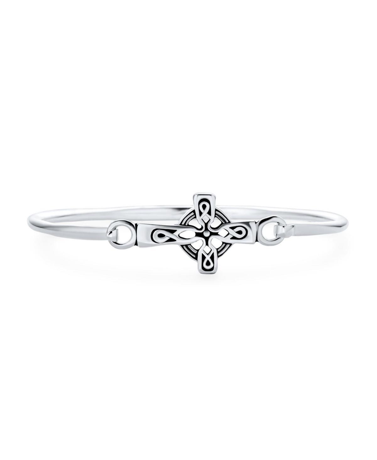 Bling Jewelry .925 Sterling Silver Oxidized Religious Inspirational Christian Sideways Irish Knot Celtic Cross Bangle Bracelet for Women Teen - Silver Product Image