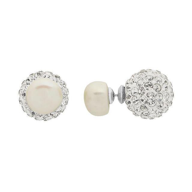 PearLustre by Imperial Sterling Silver Freshwater Cultured Pearl & Crystal Double Stud Earrings, Womens, White Product Image