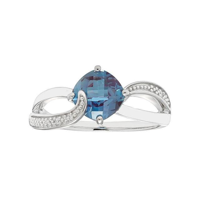 Sterling Silver Lab Created Alexandrite & Diamond Accent Cushion Bypass Ring, Womens Purple Product Image