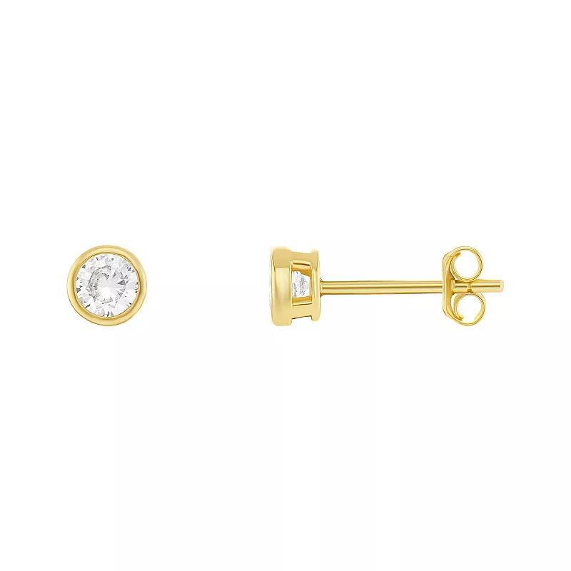 PRIMROSE 24k Gold over Sterling Silver Round Bezel Cubic Zirconia Stud Earrings, Womens, Gold Tone White Product Image