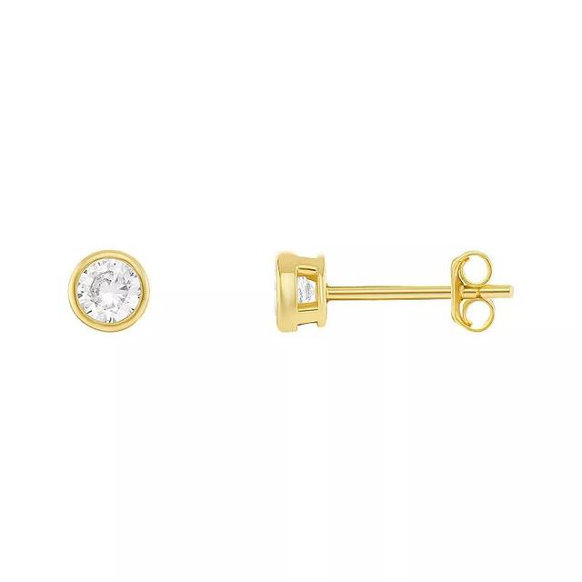 PRIMROSE 24k Gold over Sterling Silver Round Bezel Cubic Zirconia Stud Earrings, Womens, White Product Image