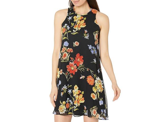 Calvin Klein Chiffon Print Sleeveless Shift Dress (Golden ) Women's Dress Product Image