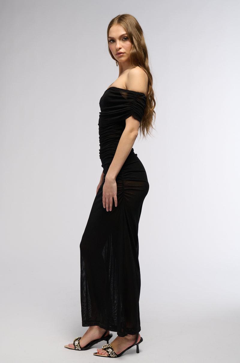 BALLROOM DANCE OFF THE SHOULDER MESH MAXI DRESS Product Image