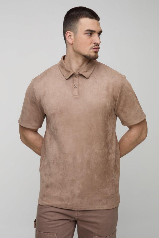 Tall Slim Faux Suede Polo | boohooMAN USA Product Image