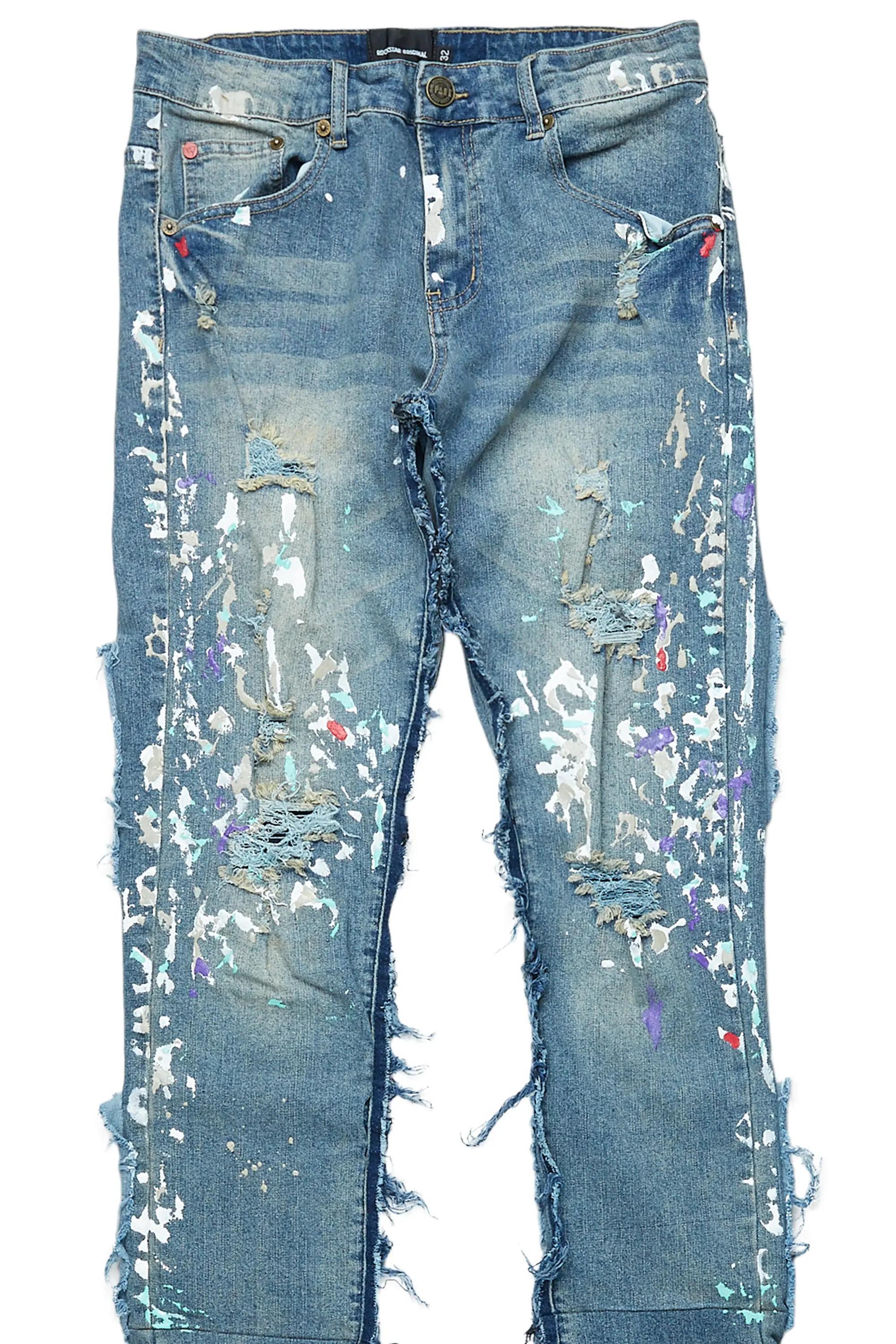 Taran Vintage Blue Super Stacked Flare Jean Male Product Image