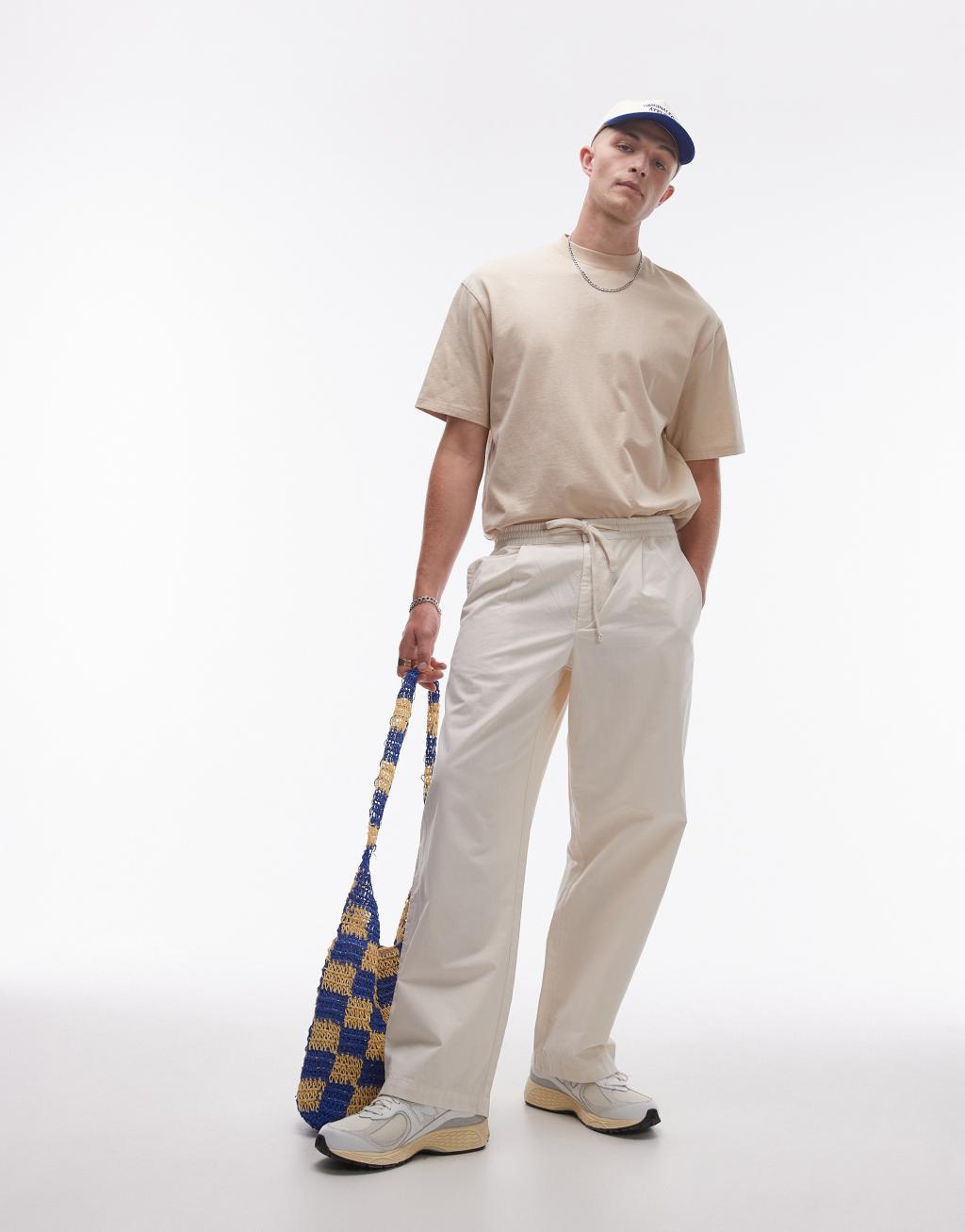 Topman wide leg pants in ecru Product Image