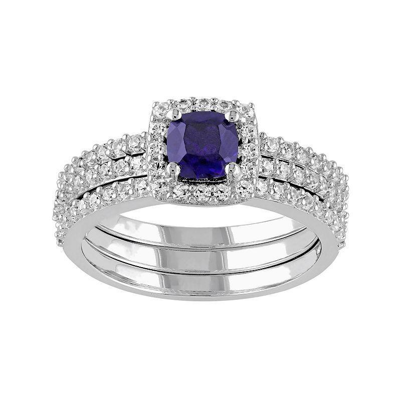 Stella Grace Lab-Created Blue & White Sapphire Frame Engagement Ring Set in Sterling Silver, Womens Product Image