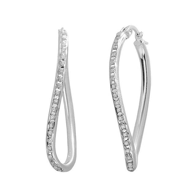 Diamond Mystique Platinum Over Silver Figure 8 Hoop Earrings, Womens, White Product Image