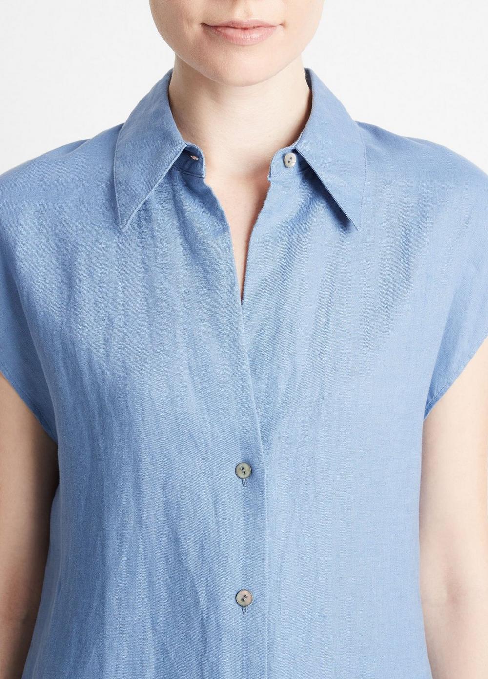 Linen Cap-Sleeve Button-Front Blouse Product Image