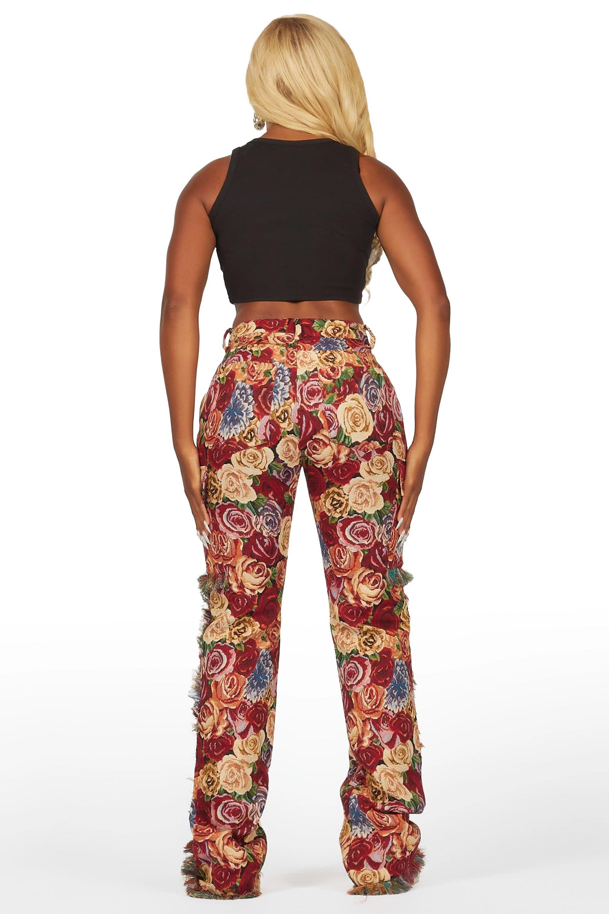 Darresha Red Floral Tapestry Stacked Pant Female Product Image