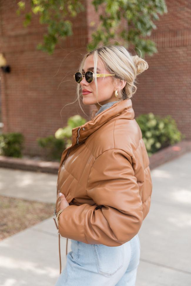 Free Reign Camel Faux Leather Puffer Jacket Product Image