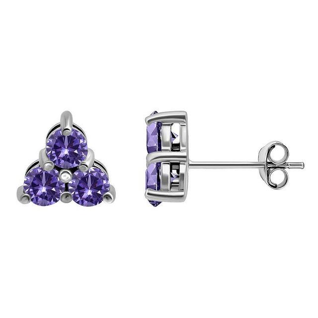 Aleure Precioso Sterling Silver Gemstone Pyramid Stud Earrings, Womens, Silver Tone Purple Product Image