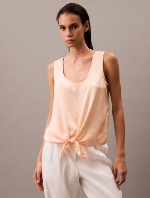 Crushed Satin Tie Front Tank Top Product Image