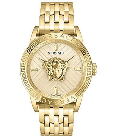 Versace Mens V-Code Quartz Analog Gold Stainless Steel Bracelet Watch Product Image