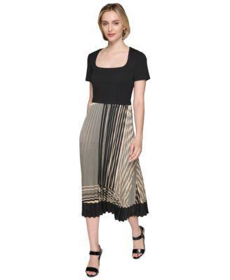 Karl Lagerfeld Paris Womens Square-Neck Pleated-Skirt Dress Product Image