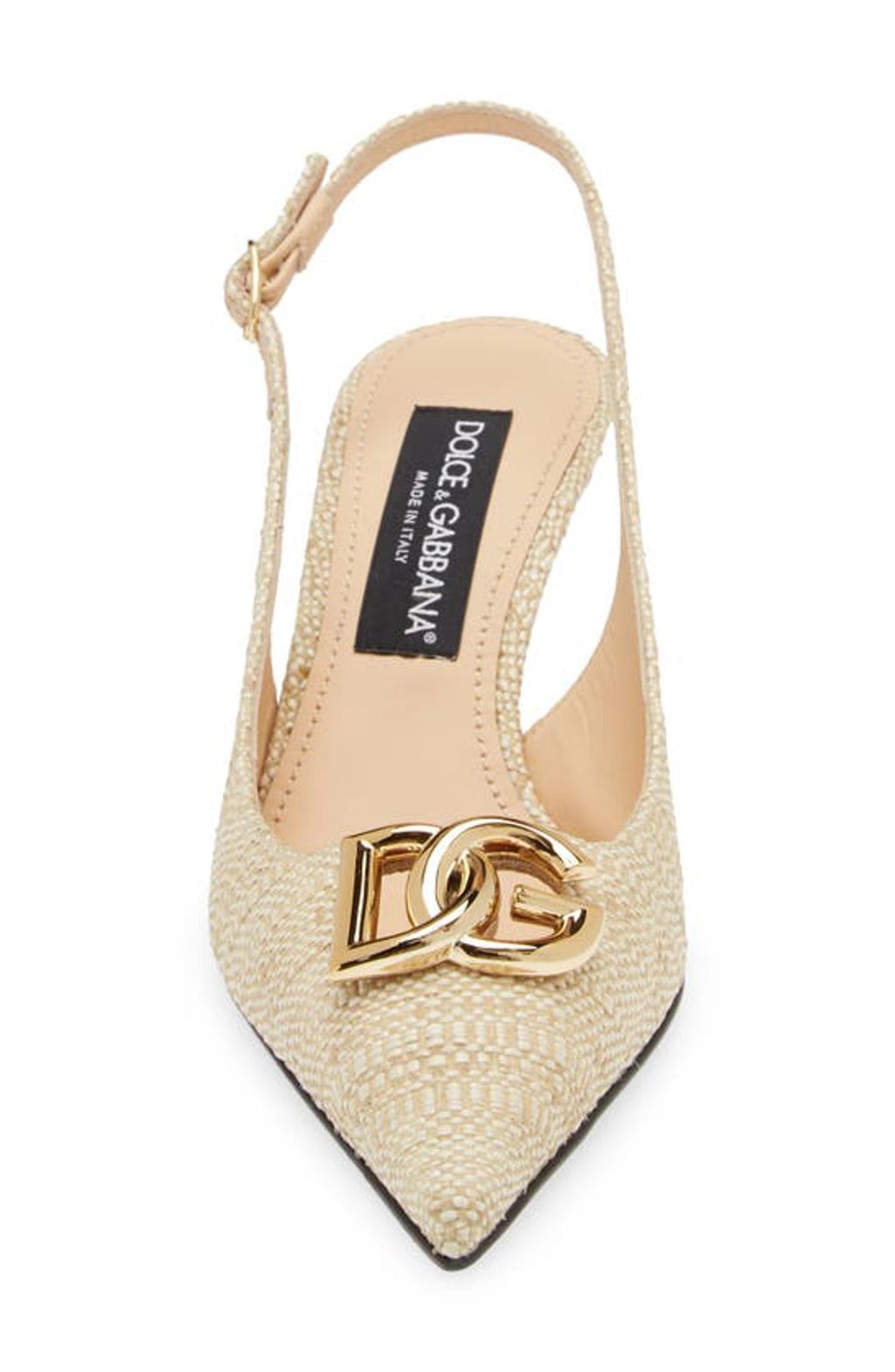 DOLCE & GABBANA Raffia Dg Medallion Slingback Pumps In Light Sand Product Image