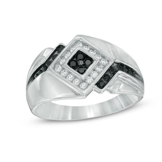 Men's 1/2 CT. T.w. Enhanced Black and White Diamond Ring in 10K White Gold Product Image