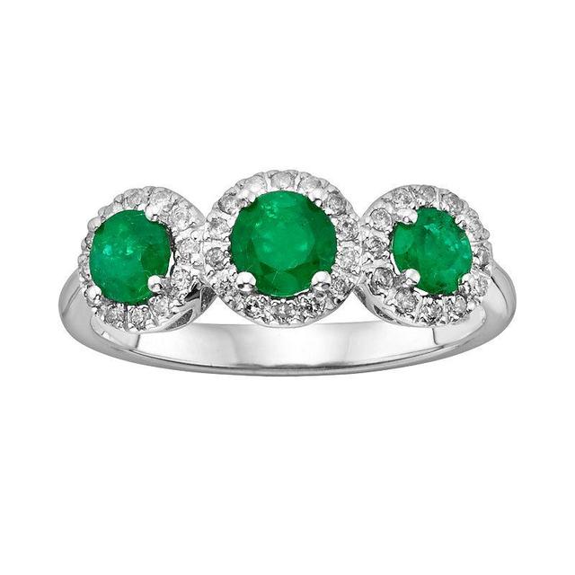 The Regal Collection 14k White Gold Genuine Emerald & 1/5-ct. T.W. IGL Certified Diamond 3-Stone Frame Ring, Womens Green Product Image