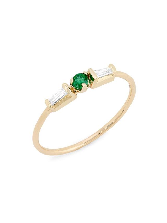 Womens 14K Yellow Gold, Emerald & Diamond Ring Product Image