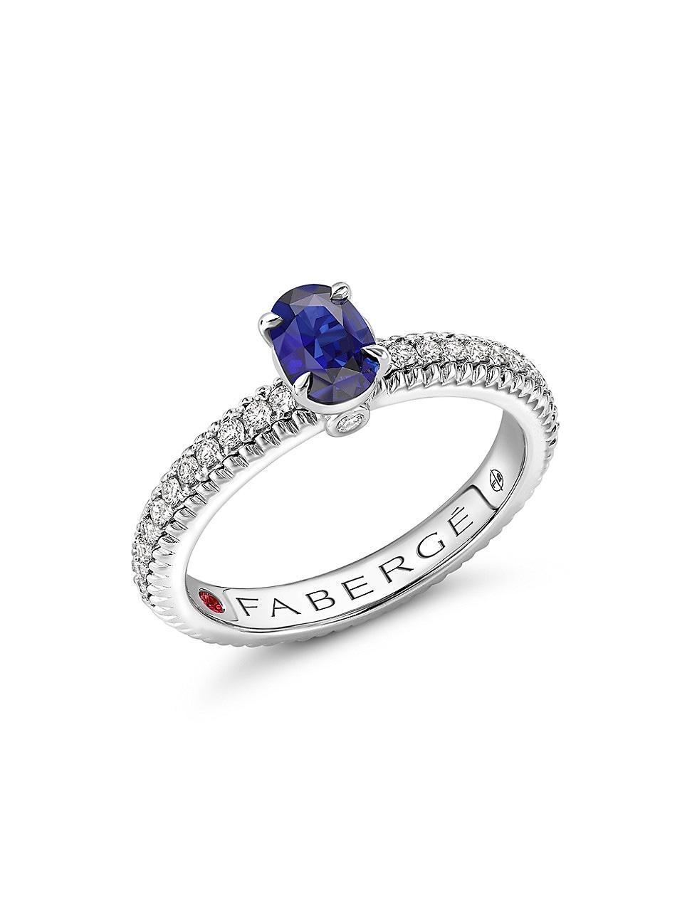 Womens Colours of Love White Gold Blue Sapphire Fluted Ring with Diamond Shoulders Product Image