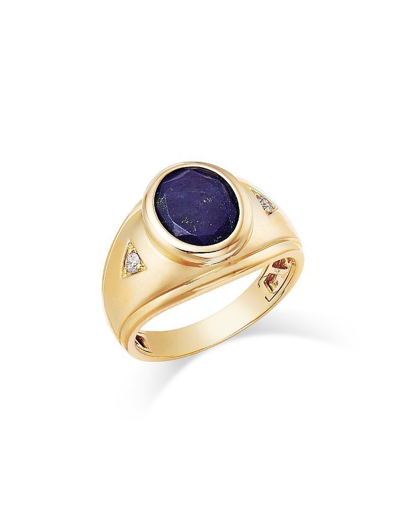 Bloomingdales Fine Collection Mens Lapis & Diamond Ring in 14K Yellow Gold Product Image