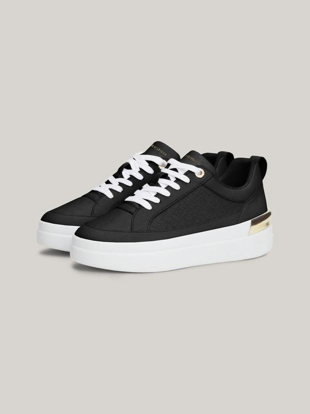 Tommy Hilfiger Women's Monogram Luxe Leather Cupsole Sneaker - Black - US 8.5 / EU 39 Product Image