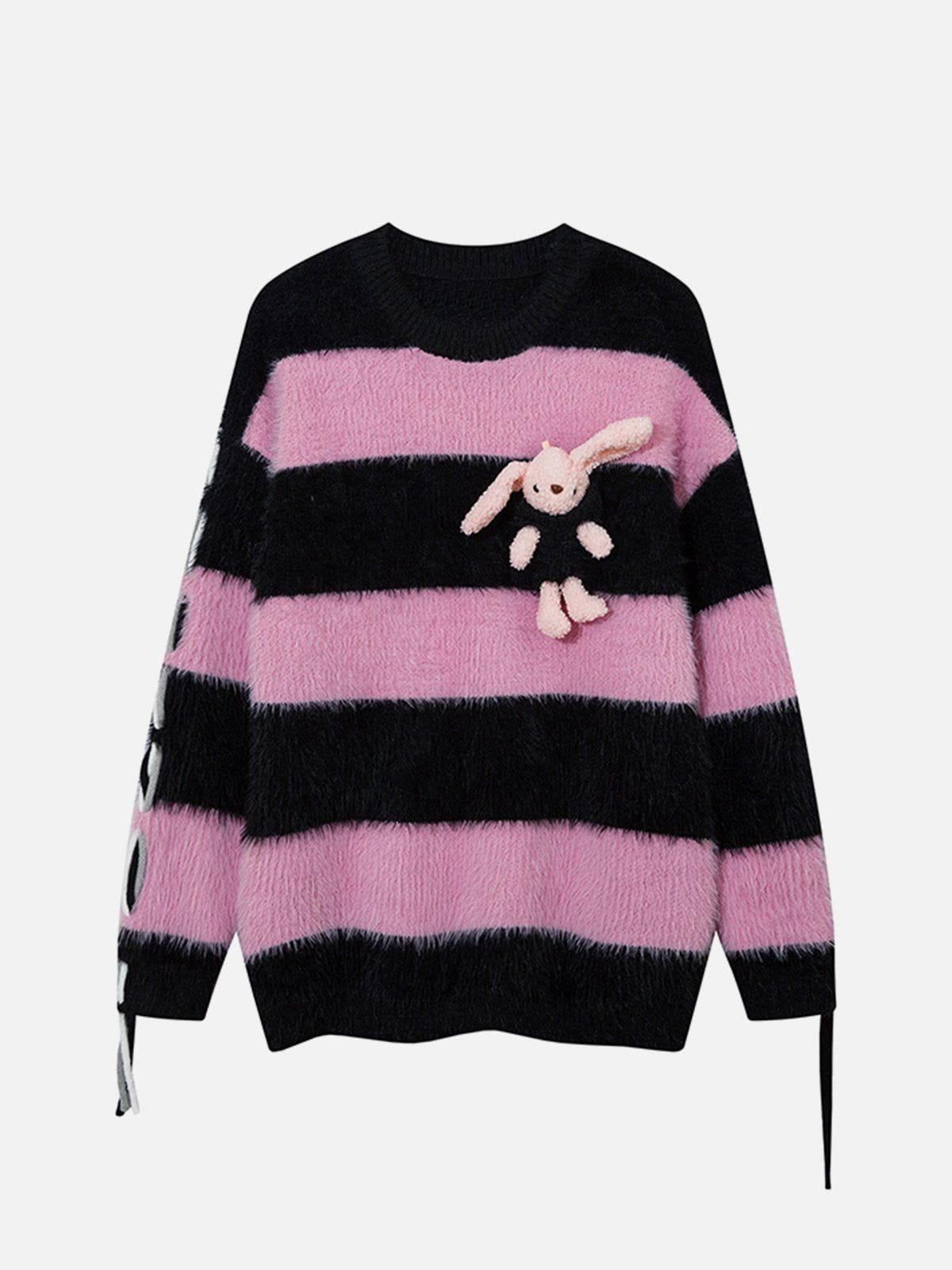 Aelfric Eden Cute Rabbit Stripe Drawstring Mohair Sweater Product Image